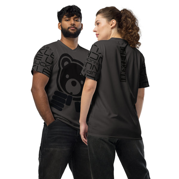 633 - NUCKLE UP Boxing Bear = Recycled unisex sports jersey